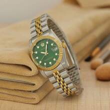 PROKING Genuine Women's Watch, Business Luxury Elegant Waterproof Stainless Steel Wristwatch With Rhinestones, Versatile Calendar Quartz Watch, Great Birthday Gift - Green - View 5