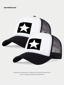 Unisex Pentagram Print Breathable Mesh Baseball Cap, Adjustable Outdoor Sun Hat, Lightweight And Breathable For Daily Commute