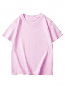 1 Pack Girls Casual Printed Crew Neck Short Sleeve T-Shirt Summer Student Youth Clothing - 粉色 - 查看 2