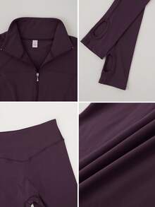 NcmRyu 1套女士修身纯色立领拉链健身跑步健身瑜伽户外运动套装