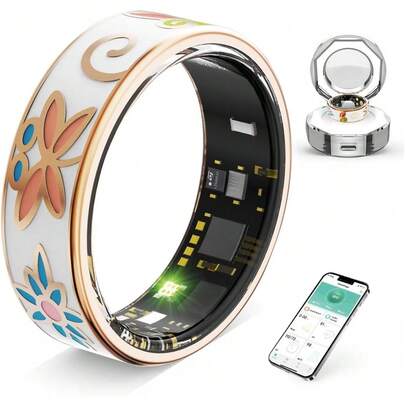 Anillo Inteligente Vintage para Mujeres y Hombres, Rastreador de Fitness con Monitor de Frecuencia Cardíaca, Rastreador de Sueño, 8 Modos Deportivos, Contador de Pasos, Impermeable IP68, Batería de 5 Días, Estuche de Carga Magnético de Cristal