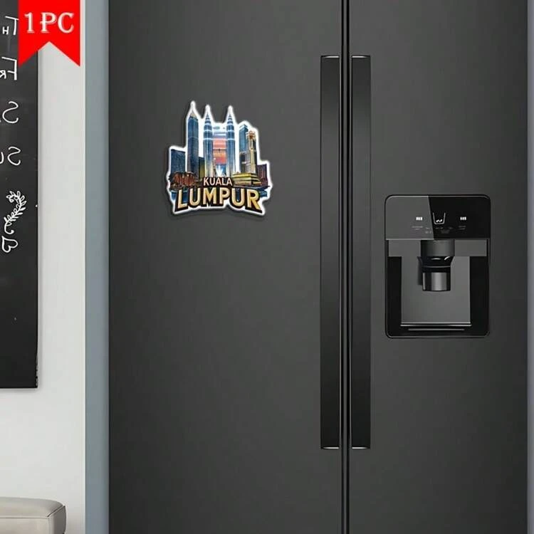 1pc Kuala Lumpur Skyline Refrigerator Magnet - Petronas Twin Towers & Octagon Design, Acrylic Rubber Soft Magnetic, Colorful Durable Kitchen Office Decor, Christmas Halloween Birthday Gift, Travel Souvenir, Cute Fridge Magnet, Vivid Pattern, Quality Craftsmanship, 2D Flat - Malaysia - View 2
