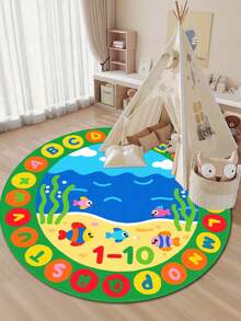 1 pieza Alfombra redonda con diseño de pez de océano, alfombra decorativa, decoración de dormitorio, alfombra pequeña, alfombra, decoración del hogar, alfombra para sala de estar, alfombra pequeña para sala de estar, alfombra para dormitorio, decoración del hogar para sala de estar, alfombra para exteriores, alfombra de felpa lavable, alfombra gruesa, alfombra esponjosa, alfombra de otoño/invierno - Multicolor - Ver 3