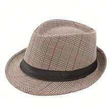 Sombrero Fedora a cuadros para hombre, sombrero de jazz para caballero, ocio, primavera/verano, para mediana edad y ancianos, sombrilla artística, sombrero de cubo para PCZ3 - Negro - Ver 11
