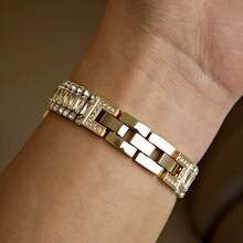 Stainless Steel Metal Watch Band For Apple Watch, Fashion Rhinestone Design For Women, Suitable For Office, Fitness, Party, Comes With Connector And Adjustment Tool, Length 15cm-18cm, Fits Wrist Size, Black/Rose Gold/Silver/Gold, Compatible With Apple Watch S10/Ultra 1/Ultra 2/S9/S8/S7/S6/S5/Series 4/SE, 40mm/41mm/42mm/44mm/45mm/46mm/49mm Watch Face Size