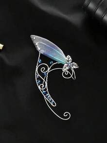 1 件手工铜线包裹的花翼和叶子耳夹耳环，无耳洞耳环夹，仙女耳饰，全新礼物