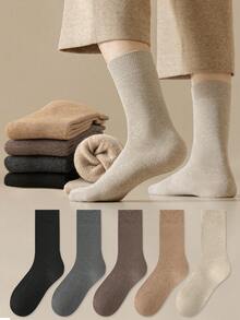 1/5 双男士纯色休闲商务保暖加厚舒适中筒袜，适合春夏日常穿着 - 彩色 - 查看 12