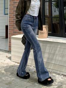 复古风格大口袋牛仔喇叭裤 - 復古藍色 - 查看 2