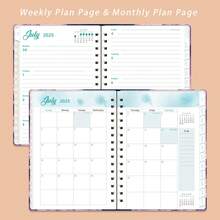 1本2026年1月至12月周/月计划笔记本，螺旋装订，花卉图案，多功能日历日记本，学生记事本 - 彩色 - 查看 5