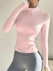 Women's Professional Seamless Zipper Jacket, Tight-Fitting Activewear For Running, Gym, Yoga - Baby Pink - View 7