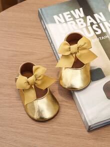 1 Pair Infant Girl Toddler Shoes, Cute Bow Princess Style Infant Walking Shoes - Gold - View 2