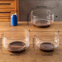 1 bát thủy tinh đựng salad tiện dụng có đế gỗ, bát đựng đồ tráng miệng phong cách Bắc Âu sáng tạo, thiết kế nhà tối giản và thời trang, thích hợp đựng salad, đồ ăn nhẹ, các loại hạt - không họa tiết, đĩa đựng trái cây trên mặt bàn bếp, đĩa đựng salad và đồ ăn nhẹ tròn, thích hợp cho gia đình và nhà hàng, đồ dùng trên bàn ăn thiết yếu cho lễ Halloween và Giáng sinh - Nhiều màu - Xem 2