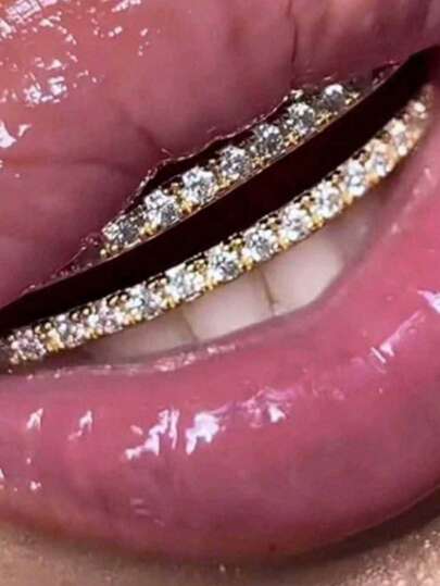 1pc Fashionable Women's Rhinestone Tooth Grill With Lower Fang Design, Perfect For Party/Nightclub Wear, Comes With Tooth Glue, Shiny Stage Prop