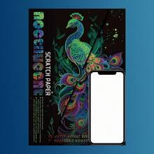 Zestaw 4 sztuk świecącego w ciemności papieru do rysowania, kreatywne wzory wielorybów, motyli, pawii i podwodnego świata, kolorowy zestaw do malowania metodą rysowania, łagodzący stres, nie wymaga kolorowania, prezent do samodzielnego malowania - Papier do scrapbookingu świecący/4 arkusze - Zobacz 4