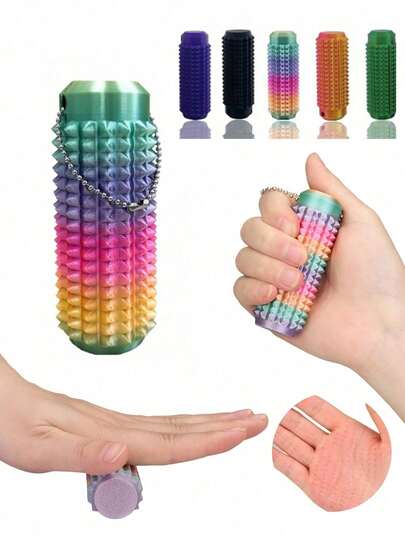 1 pieza Llavero con púas estimulantes para alivio de la ansiedad positiva, juguete táctil para el dolor, juguete táctil para adultos, colgante de llave impreso en 3D con color degradado, rodillo de masaje, para alivio de la presión, herramienta sensorial táctil con picos texturizados y orificios de ventilación, diseño modular para relajación muscular y alivio del estrés, regalo perfecto para alivio del estrés y relajación sensorial, regalos novedosos para amigos