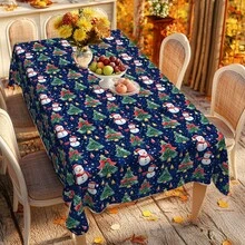 1pc Christmas Snowman, Tree, Candy, Santa Hat Digital Print Tablecloth, Rectangular Durable Polyester Fabric, Suitable For Home, Kitchen, Garden, Holiday Parties, Weddings, Restaurants And Banquet Decorations, Christmas Holiday Decor - Multicolor - View 15