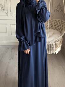 1pc Nida Fabric Scarf Attached Abaya Khimar, Suitable For Women's Daily Wear And Prayer, All Season