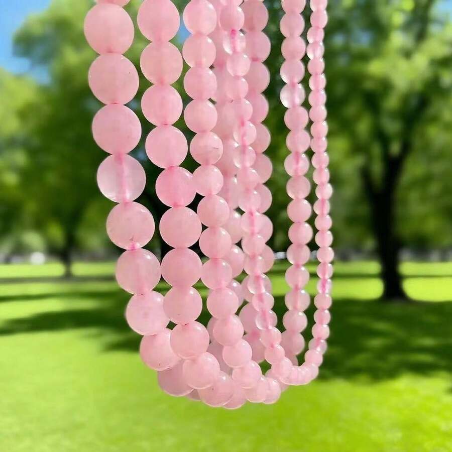 Collar de cuentas de cuarzo rosa - Joya vintage hecha a mano de cristal curativo para energía positiva, gargantilla ajustable como regalo para mujeres (joyería de piedra del amor) - multicolor - Ver 1