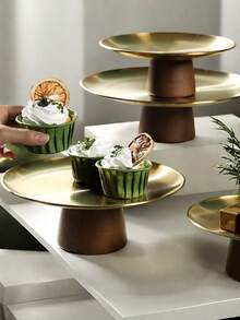 1 khay hình bầu dục bằng thép không gỉ có đế, dùng làm giá đựng bánh, đĩa trưng bày món tráng miệng, đĩa phục vụ hình chữ nhật. - vàng hình bầu dục - Xem 7