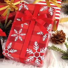 (Folded Packaging, Not Rolls)6-Pack Premium Christmas Wrapping Paper - Snowflake & Red Plaid Patterns For Holiday Gifts, Perfect Christmas Choice - Multicolor - View 3