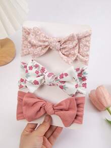 3pcs/Set Baby Cherry Blossom Floral Soft Bow Headbands, Cute Infant Turban Headwraps, Solid Color Print, Spring & Autumn - Multicolor - View 19