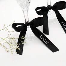 Customized Personalized Wine Glass Ribbon, Customized Wedding Champagne Flute Bow Personalized Satin Ribbon Name, Beverage Name Tag, Name Place Card, Personalized Satin Ribbon Bow (With Name) Wedding Table Decor Ribbon - Multicolor - View 9