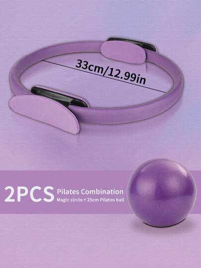 2pcs Pilates Ring And Yoga Ball Set-Fitness Kit With Polypropylene Ring And PVC Anti-Slip Yoga Ball,Durable And Explosion-Proof,Ideal For Universal Workout Routines,Available In Purple,Pink,Blue,And Grey Combinations