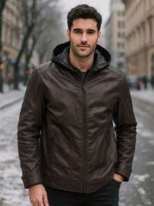 Men's Winter Urban Style Jacket, Jacket With Removable Hood, Faux Leather Jacket, Men's Lined Jacket, Casual Jacket, Zipper Front, Jacket With Pockets, Windproof Jacket, Men's Clothing For Cold Weather, Elegant Men's Jacket, Jacket With Modern Finish, Versatile Jacket For Everyday Life, Men's Mid-Season Jacket, Winter Travel Jacket, Jacket With High Collar, Casual Men's Jacket With A Soft Touch, Comfortable Jacket For Outings, Practical Jacket With Zipper Closure, Motorcycle Jacket, Jacket With A Fitted Fit, Modern Jacket For Urban Looks, Warm Jacket With Functional Pockets, Men's Jacket For Everyday Use, Jacket With Hood And Zipper, Jacket With Contemporary Design, Jacket For Combinations With Jeans Or Black Pants, Jacket For Cold Days, Modern Men's Jacket, Jacket With Classic Style, Resistant And Durable Jacket - 咖啡棕 - 查看 1