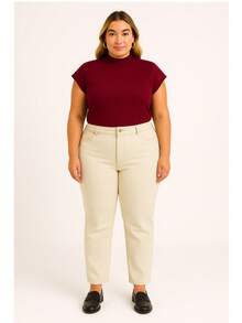 T-Shirt Muscletee Blouse Plus Size In Black Brown White Cotton Knitted Fabric Office Spring Summer - Maroon - View 2