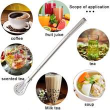 Yerba Mate Bombilla Straw, Stainless Steel Drinking Straws With Filter Spoo Detachable Tea Straws, Reusable For Loose Te Coffee, Drinks, With 2 Cleaning Brush, 7.2 2 Pack, Silver