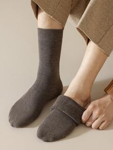 1/5 双男士纯色休闲商务保暖加厚舒适中筒袜，适合春夏日常穿着 - 彩色 - 查看 6