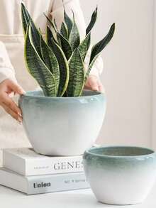 Chậu hoa gốm có khay, phong cách hiện đại tối giản cho cây xanh - Nhiều màu - Xem 1