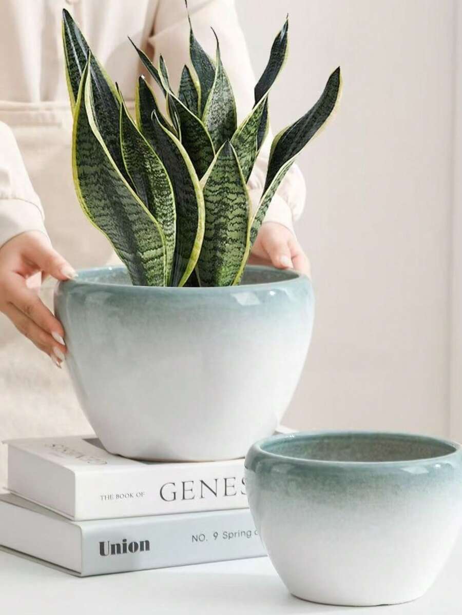 Chậu hoa gốm có khay, phong cách hiện đại tối giản cho cây xanh - Nhiều màu - Xem 1
