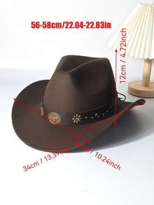 1pc Unisex Western Cowboy Hat, Decorated With A Detachable Floral Gemstone Bull Head Belt - 100% Polyester Hand-Woven Jazz Top Hat, Non-Elastic, Lightweight Design, Suitable For Outdoor Activities, Horseback Riding, Party Stage Performances, Birthday Parties