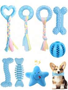 1 Set Pet Chew Toys, Dog Toy Set, Suitable For Small To Medium Dogs Teething Toys Set, Durable TPR & Squeaky Chew Toys Series, Interactive Toys, Dog Health Training Toy Kit - Multicolor - View 8