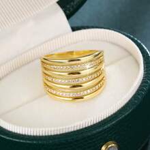 1pc Fashion Wide Band Design Cubic Zirconia Embellished Women's Ring - Multicolor - View 7