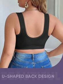 Sujetador inalámbrico cómodo con cierre delantero para mujeres de talla grande - Negro - Ver 4