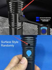 1pc Strong Light ABS Flashlight,Rechargeable Portable Usb Charging And Power Display Life Waterproof Long Distance Flashlight For Camping, Running, Fishing, Hiking, Reading, Outdoor Sports, Camping Accessories - Black - View 11