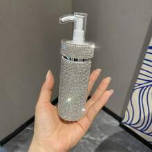 1 pieza Botella recargable de lujo con cristales de strass y cristal, para gel de baño, loción corporal, cosméticos, dispensador con bomba, decoración de cristal hecha a mano, regalo de alta gama, elegante para niñas