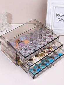 1pc Desktop Mini 72-Slot Transparent Jewelry Storage Box, Compartment Style Dust-Proof Small Items Organizer - Multicolor - View 9