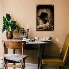 Vintage Cowboy Boot Hat Tin Sign Western Style Tee Men Women Rustic Rodeo Apparel Country Music Concert Outfit Tin Sign Sleeve Cowboy Cowgirl Gifts Iron Artwork Tinplate Decor Wall Art Home Decor - 彩色 - 查看 2