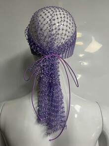 1pc 65cm Rhinestone Decorated Women's Peaked Cap, Suitable For Clubbing Hair Sleep Cap - A - View 21