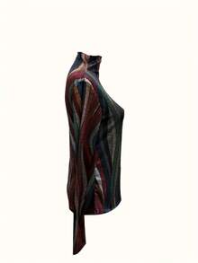 2024 春秋新款女式印花长袖T恤修身立领休闲上衣 - 彩色 - 查看 4