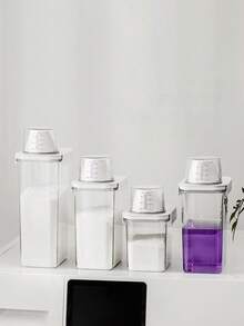 1pcLaundry Detergent Dispenser,Refillable Detergent Bottle With Cap,Leakproof Empty Lotion Sub Bottles Supplementary Container Travel Liquid Bottle For Laundry Room. - Clear - View 2