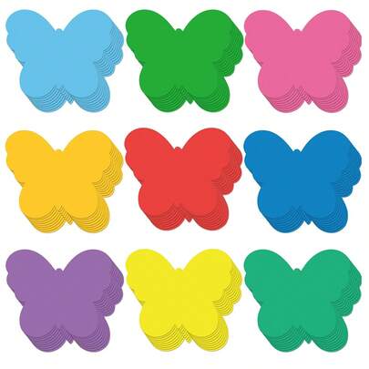 蝴蝶剪纸 - 彩色春季公告板装饰，DIY 工艺小蝴蝶形贴纸，适用于办公室、学校和黑板墙面装饰、教室装饰 | 装饰剪纸 | 彩色纸贴纸，蝴蝶装饰（9 种颜色，每种 1 张，9 张/包 + 20 个胶点）