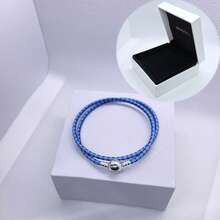 1 件高端女士皮革圆头扣饰皮绳手链系列，适合日常佩戴，适合饰珠，完美的圣诞节情人节礼物