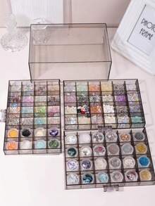 1pc Desktop Mini 72-Slot Transparent Jewelry Storage Box, Compartment Style Dust-Proof Small Items Organizer - Multicolor - View 6