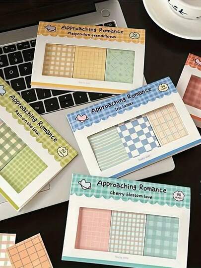 90 piezas Pegatinas a cuadros románticas - "Acercándose el romance" Jardín, diseños de patos alegres y corazones, patrón a cuadros colorido, para personalizar cuadernos y decorar calendarios, accesorios para cuadernos | Diseño vibrante | Pegatinas de papel duradero