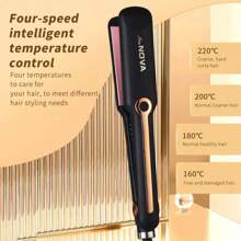 Alisador de cabello con función de rizado, 4 ajustes de calor, tecnología de iones negativos, calentamiento instantáneo, sin interruptor físico de encendido/apagado