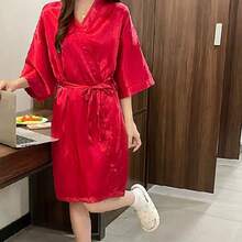 1PC Bathrobe,Bride & Bridesmaid Initial Letter Robe, Morning Robe And Sleeping Robe,Bridal Party Prep Wear, Wedding Ceremony & Reception Accessories Pajama Ladies Spring Summer Wedding Bridesmaid Pajama Bride Bestie Party - Red Birthday Queen - View 5
